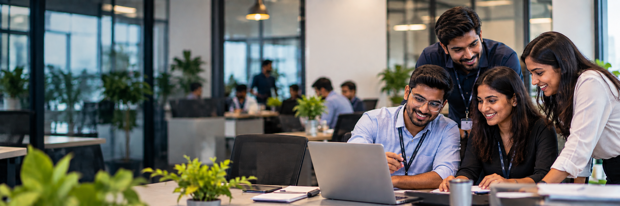 Sampro team collaborating in a modern office